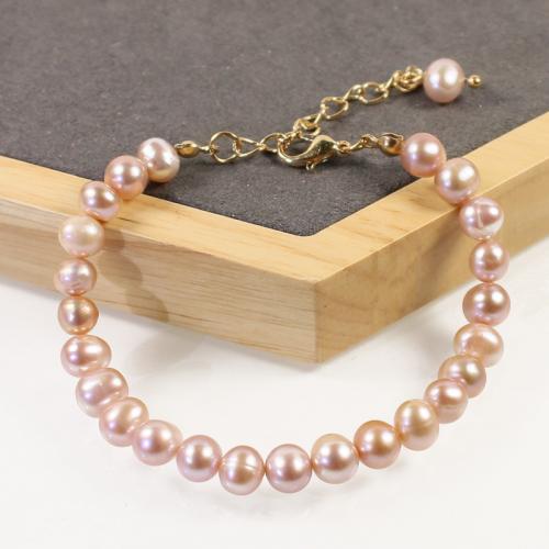 Freshwater Cultured Pearl Bracelet Brass with Freshwater Pearl with 5cm extender chain high quality plated fashion jewelry & micro pave cubic zirconia & for woman purple nickel lead & cadmium free Length Approx 17 cm Sold By PC