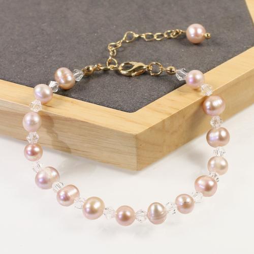Freshwater Cultured Pearl Bracelet Brass with Seedbead & Freshwater Pearl with 5cm extender chain high quality plated fashion jewelry & micro pave cubic zirconia & for woman purple nickel lead & cadmium free Length Approx 17 cm Sold By PC