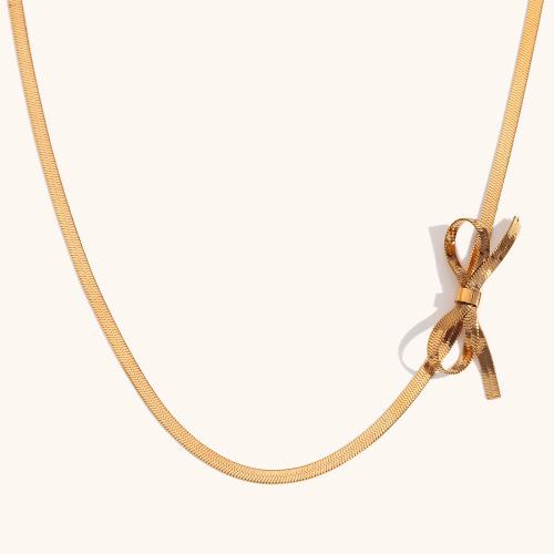 Stainless Steel Jewelry Necklace 316L Stainless Steel with 5cm extender chain Bowknot Vacuum Ion Plating fashion jewelry & for woman golden Sold Per Approx 40 cm Strand