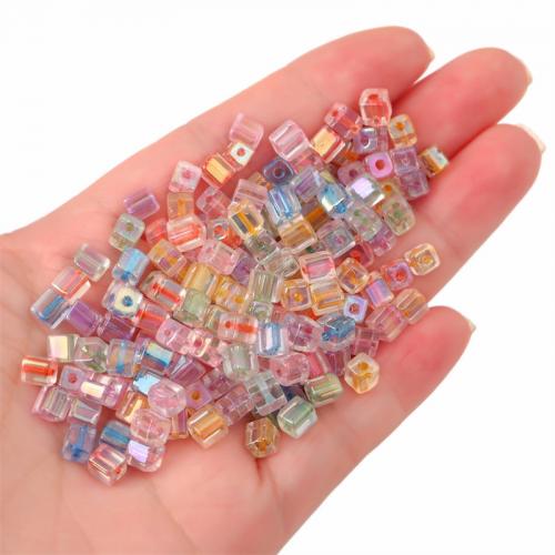 Průhledné skleněné perličky, Sklo, Kostka, DIY, více barev na výběr, 5x5mm, Otvor:Cca 1mm, Cca 50PC/Bag, Prodáno By Bag