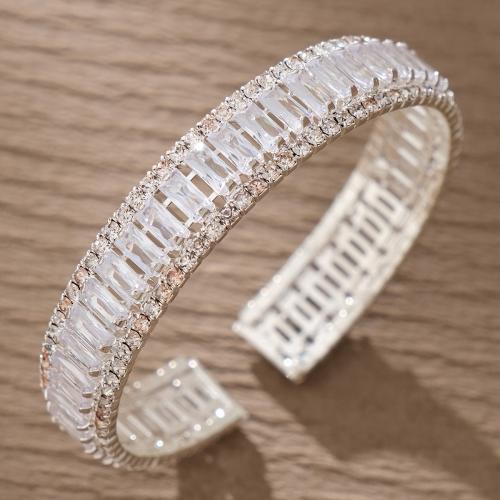 Zinc Alloy Bangle silver color plated for bridal & for woman & with rhinestone nickel lead & cadmium free Sold By PC