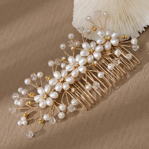 Decorative Hair Combs Zinc Alloy with Plastic Pearl plated for bridal & for woman & with rhinestone nickel lead & cadmium free Sold By PC