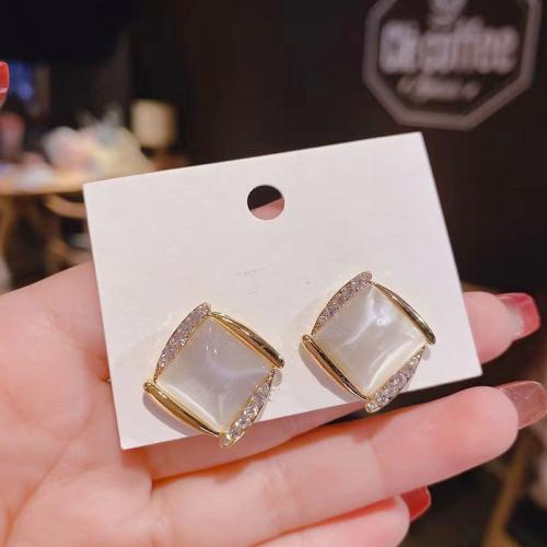 Zinc Alloy Stud Earring with Crystal Square plated fashion jewelry & with rhinestone nickel lead & cadmium free Sold By Pair