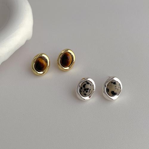 Brass Stud Earring with Natural Stone plated fashion jewelry nickel lead & cadmium free Sold By Pair