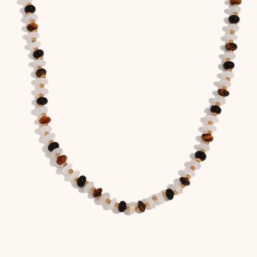 Stainless Steel Jewelry Necklace 316L Stainless Steel with White Chalcedony & Tiger Eye with 5cm extender chain 18K gold plated fashion jewelry & for woman golden Sold Per Approx 43 cm Strand