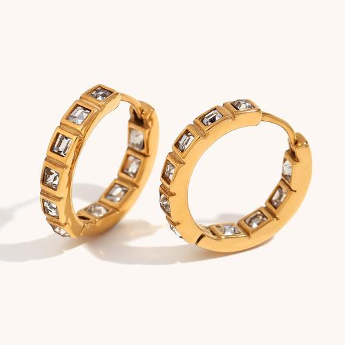 Stainless Steel Huggie Hoop Earring 316L Stainless Steel 18K gold plated fashion jewelry & for woman & with rhinestone golden Sold By Pair