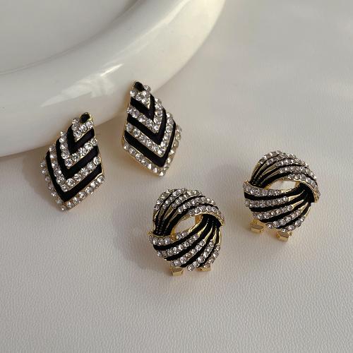 Brass Stud Earring plated fashion jewelry & with rhinestone black nickel lead & cadmium free Sold By Pair