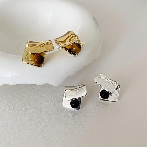 Brass Stud Earring with Natural Stone plated fashion jewelry nickel lead & cadmium free Sold By Pair