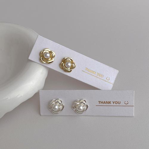 Brass Stud Earring with ABS Plastic Pearl Flower plated fashion jewelry nickel lead & cadmium free Sold By Pair