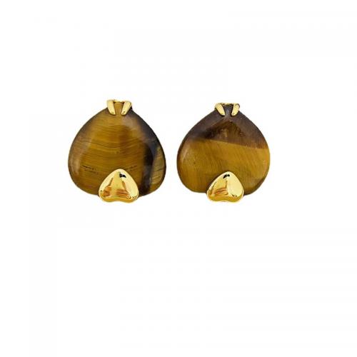 Brass Stud Earring with Amber Heart 18K gold plated fashion jewelry & for woman nickel lead & cadmium free Sold By Pair