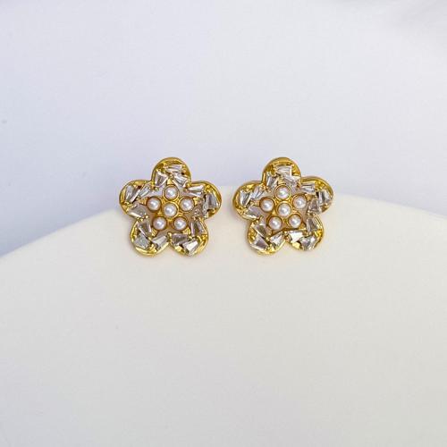 Cubic Zirconia Micro Pave Brass Earring with Plastic Pearl Star 18K gold plated fashion jewelry & micro pave cubic zirconia & for woman nickel lead & cadmium free Sold By Pair