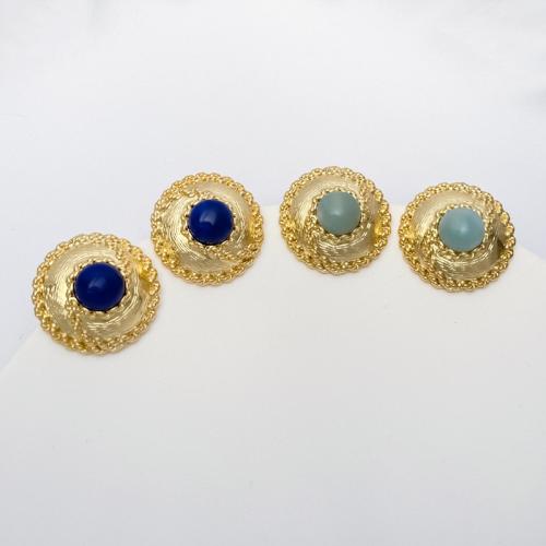 Brass Stud Earring with Gemstone Round 18K gold plated fashion jewelry & for woman nickel lead & cadmium free Sold By Pair