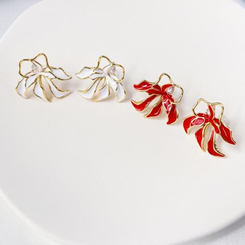 Brass Stud Earring Flower 18K gold plated fashion jewelry & for woman & enamel nickel lead & cadmium free Sold By Pair