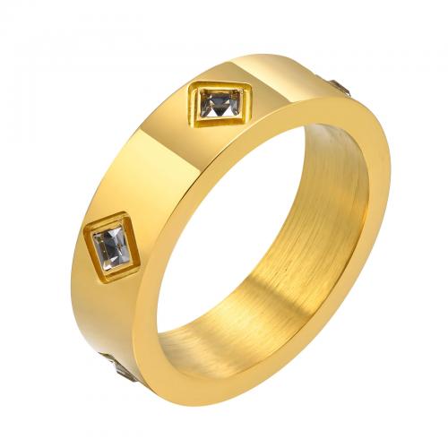 Cubic Zirconia rustfrit stål fingre Ringe, 304 rustfrit stål, guldfarve belagt, forskellig størrelse for valg & Micro Pave cubic zirconia & for kvinde, nikkel, bly & cadmium fri, wide:5.5mm, Solgt af PC