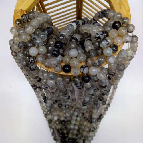 Prirodni Dragon vene ahat perle, Dragon vene Agate, Krug, uglađen, možete DIY & različite veličine za izbor, miješana boja, Prodano Per Približno 38 cm Strand