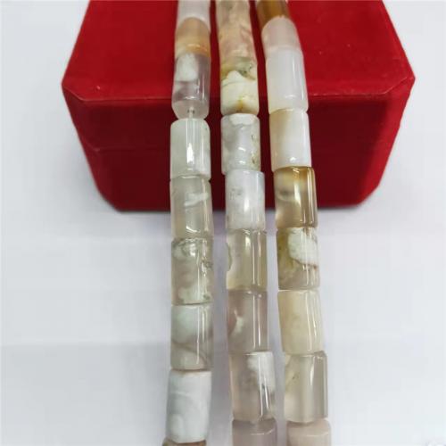 Kristall-Perlen, Weißer Kirschblüten-Achat, Zylinder, poliert, DIY, gemischte Farben, 8x12mm, verkauft per ca. 38 cm Strang