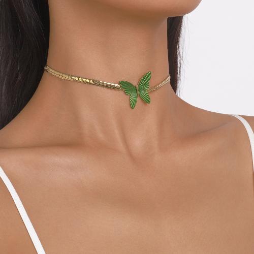 Fashion Choker Necklace Brass Butterfly plated fashion jewelry & for woman & enamel nickel lead & cadmium free Sold By PC