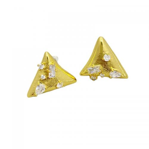 Cubic Zirconia Micro Pave Brass Earring Triangle 18K gold plated fashion jewelry & micro pave cubic zirconia & for woman nickel lead & cadmium free Sold By Pair