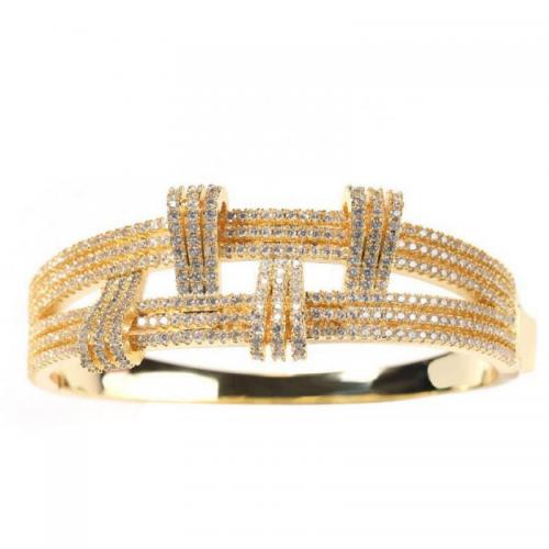 Brass Bracelet & Bangle plated fashion jewelry & micro pave cubic zirconia & for woman nickel lead & cadmium free Sold By PC