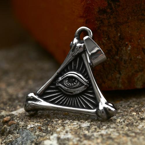 Stainless Steel Pendants 304 Stainless Steel Triangle polished vintage & with eye pattern & DIY & blacken original color Sold By PC