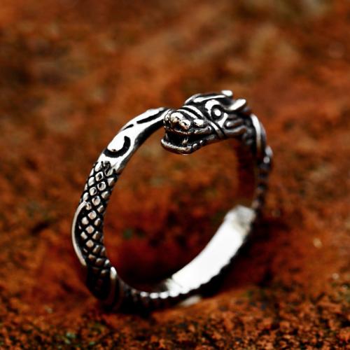 304 Stainless Steel Finger Ring Dragon polished vintage & for man & blacken US Ring Sold By PC