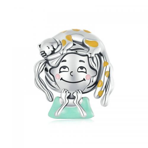 925 Sterling Silver Beads Girl DIY & enamel nickel lead & cadmium free Approx 4.5mm Sold By PC