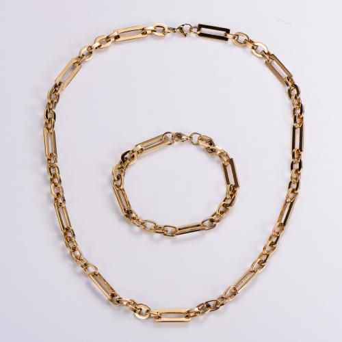 Fashion Stainless Steel Jewelry Sets bracelet & necklace 304 Stainless Steel Vacuum Ion Plating fashion jewelry & Unisex golden Necklace length 55cm bracelet length 21cm Sold By Set