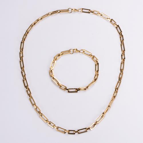 Fashion Stainless Steel Jewelry Sets bracelet & necklace 304 Stainless Steel Vacuum Ion Plating fashion jewelry & Unisex golden Necklace length 55cm bracelet length 21cm Sold By Set
