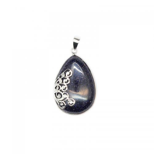 Gemstone Pendants Jewelry Natural Stone with Brass Teardrop silver color plated DIY Sold By PC