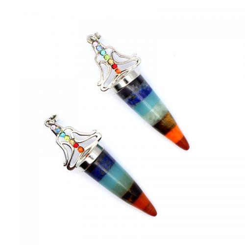 Gemstone Pendants Jewelry with Brass Conical silver color plated DIY multi-colored Sold By PC