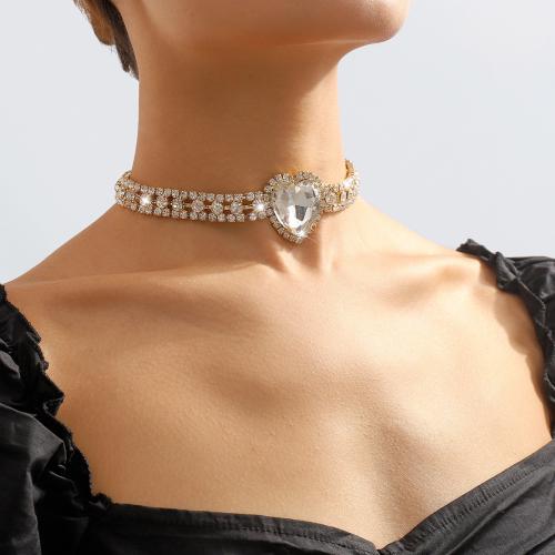 Fashion Choker Necklace Zinc Alloy Heart plated fashion jewelry & for woman & with rhinestone nickel lead & cadmium free Sold By PC