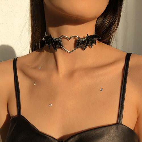 Fashion Choker Necklace Zinc Alloy with PU Leather Heart plated fashion jewelry & for woman nickel lead & cadmium free Sold By PC