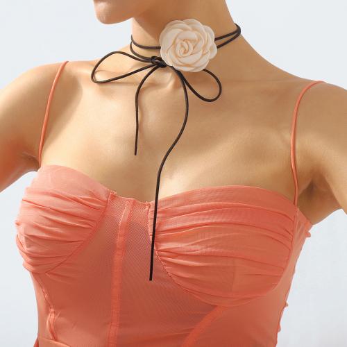 Fashion Choker Necklace Cloth with Flocking Fabric Flower fashion jewelry & multifunctional & for woman Sold By PC