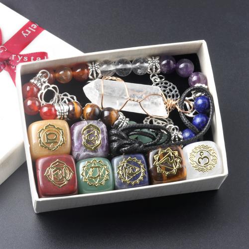 Edelstenen sieraden sets, Edelsteen, mode sieraden, gemengde kleuren, Verkocht door box