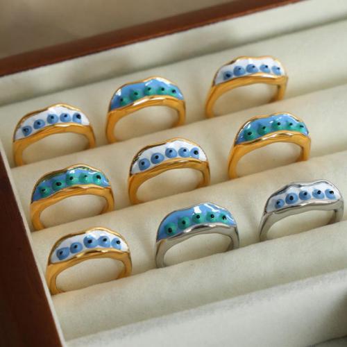 Evil Eye sieraden vinger ring, Titanium Staal, plated, mode sieraden & voor vrouw & glazuur, meer kleuren voor de keuze, nikkel, lood en cadmium vrij, Maat:7, Verkocht door PC