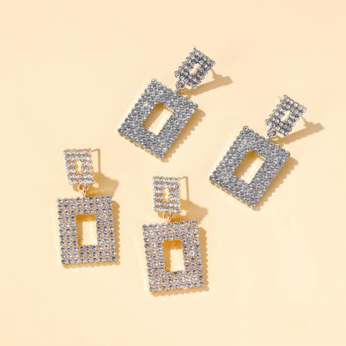Zinc Alloy Stud Earring Square plated fashion jewelry & for woman & with rhinestone & hollow nickel lead & cadmium free Sold By Pair