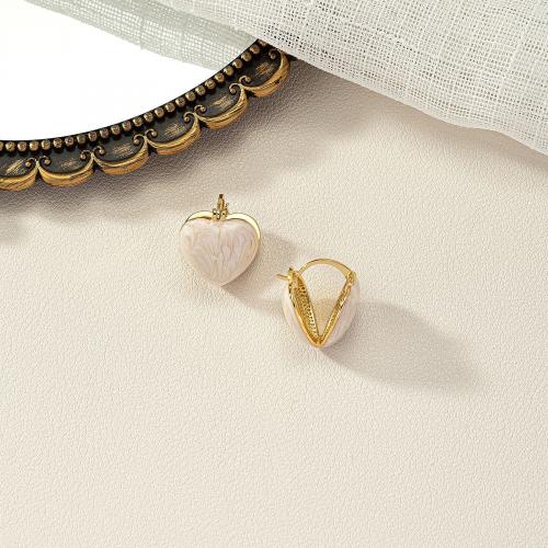 Brass Leverback Earring Heart 18K gold plated fashion jewelry & for woman & enamel nickel lead & cadmium free Sold By Pair