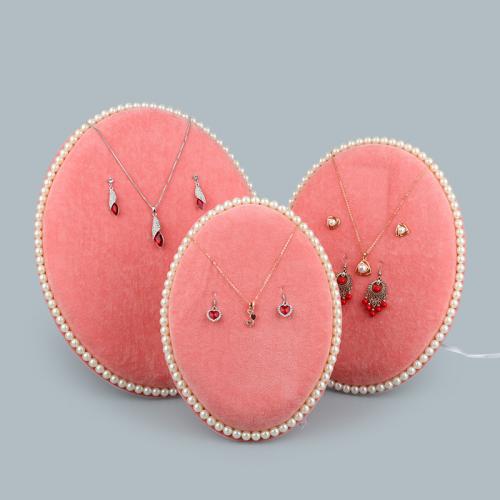 Velveteen Earring Display, with Plastic Pearl, Oval, different size for choice, more colors for choice, Sold By PC
