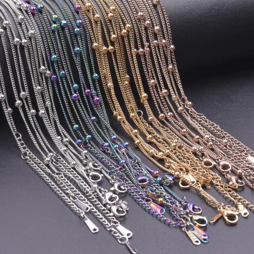 Stainless Steel Chain Necklace, 304 Stainless Steel, with 5cm extender chain, Vacuum Ion Plating, fashion jewelry & Unisex, more colors for choice, Chain width 1.5mm,beads:3.5mm, Length:Approx 40 cm, Sold By PC