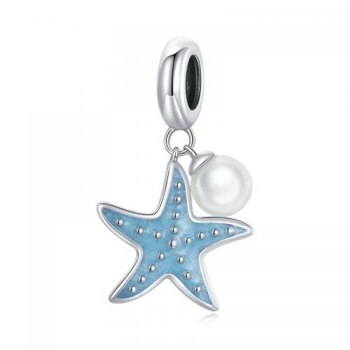 925 Sterling Silver Pendant with Shell Pearl Starfish DIY & enamel nickel lead & cadmium free Sold By PC