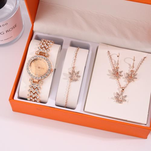 Zinc Alloy Jewelry Sets watch & bracelet & earring & necklace plated 4 pieces & with rhinestone nickel lead & cadmium free Sold By Set