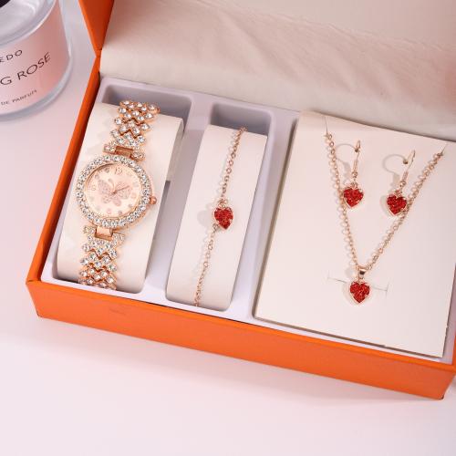 Zinc Alloy Jewelry Sets watch & bracelet & earring & necklace gold color plated 4 pieces & with rhinestone nickel lead & cadmium free Sold By Set