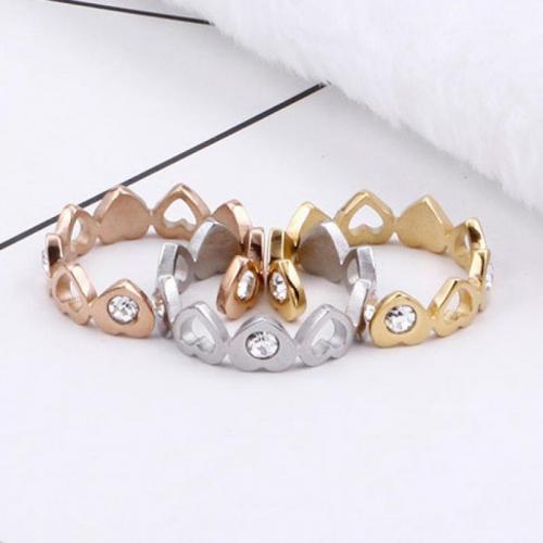 Rhinestone Stainless Steel Finger Ring 304 Stainless Steel Heart plated fashion jewelry & for woman & with rhinestone nickel lead & cadmium free mm Sold By PC