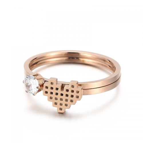 Cubic Zirconia Stainless Steel Finger Ring 304 Stainless Steel  & micro pave cubic zirconia & for woman rose gold color nickel lead & cadmium free Sold By PC