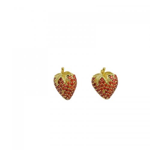 Cubic Zirconia Micro Pave Brass Earring Strawberry 18K gold plated fashion jewelry & micro pave cubic zirconia & for woman nickel lead & cadmium free Sold By Pair
