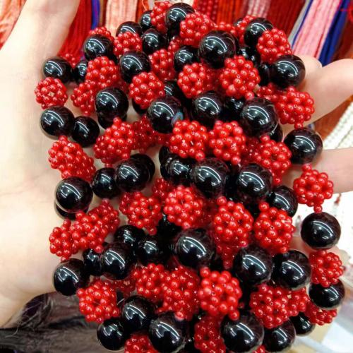 Blandade Gemstone Pärlor, Syntetisk Coral, med Natursten, Rund, DIY, blandade färger, Black beads:12.5mm,Red beads:10mm, Ca 29PC/Strand, Säljs av Strand