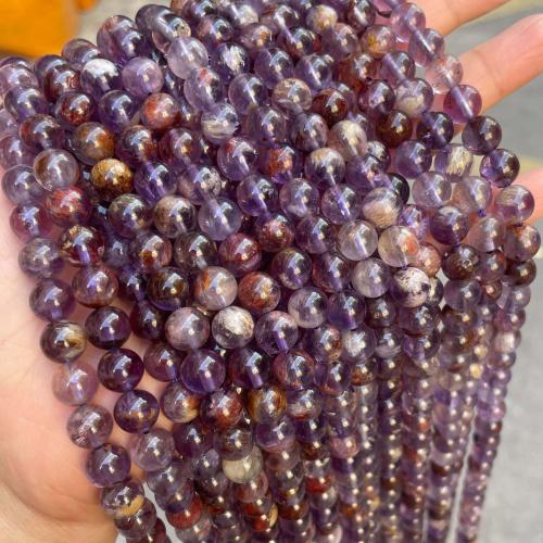 Granos de la joyería de cuarzo natural, Púrpura+Fantasma+Cuarzo, Esférico, Bricolaje & diverso tamaño para la opción, Púrpura, Vendido por Sarta