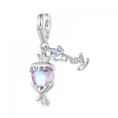 Cubic Zirconia Micro Pave 925 Sterling Silver Pendant with Opal & Glass DIY & micro pave cubic zirconia pink nickel lead & cadmium free Sold By PC