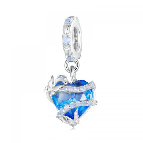 925 Sterling Silver Pendant with Opal & Glass Heart platinum plated DIY nickel lead & cadmium free Sold By PC