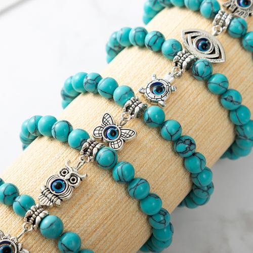 Fashion Turquoise Bracelets, Natural Turquoise, with Zinc Alloy, plated, fashion jewelry & different designs for choice, more colors for choice, Length 19 cm, Sold By PC